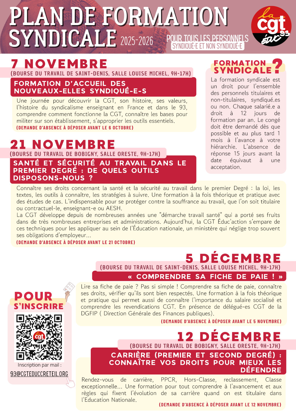 Plan de formation syndicale départemental – spécial 93