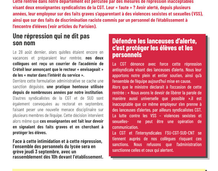 Violences sexistes et sexuelles sur élèves, racisme : quand l’administration sanctionne les lanceuses d’alerte