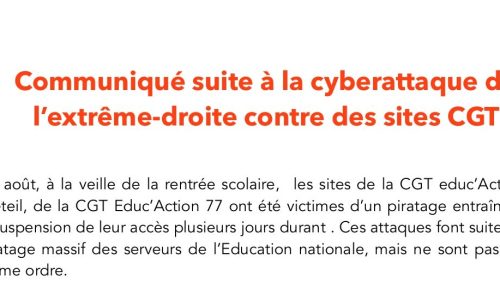 Communiqué suite à la cyberattaque de l&rsquo;extrême droite contre des site CGT