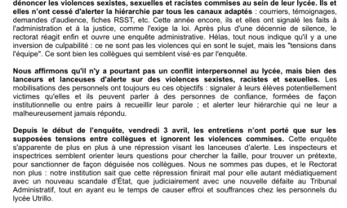 Communiqué Intersyndical – lycée Utrillo