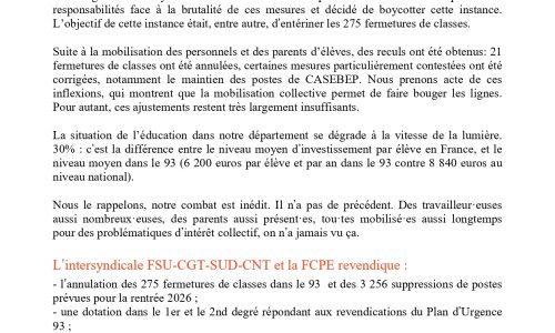 Un rassemblement important contre les suppressions de classes et de postes, la lutte doit continuer pour le plan d’urgence 93 !