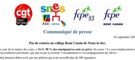 Pas de rentrée au collège René Cassin de Noisy-le-Sec – 90 % des enseignant·es en grève