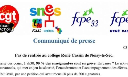 Pas de rentrée au collège René Cassin de Noisy-le-Sec – 90 % des enseignant·es en grève