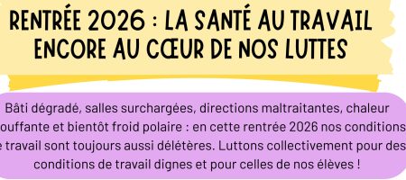Rentrée 2026 : la santé au travail encore au cœur de nos luttes