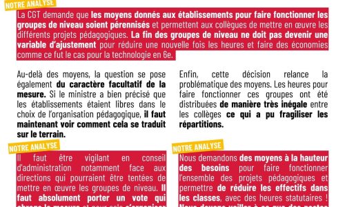 Fin des groupes de niveau obligatoires : attention aux DHG !